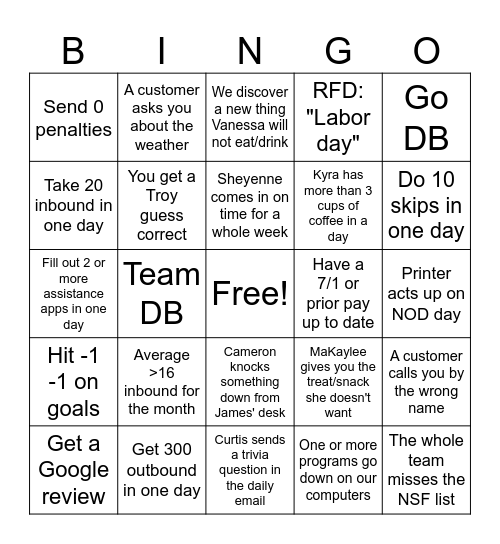 August Bingo Card