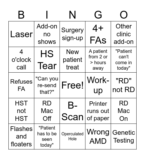 Call Day Bingo Card