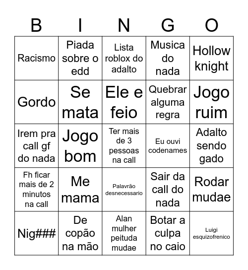 Call mais normal Bingo Card