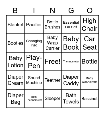 Baby Shower Bingo Card