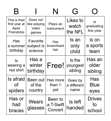 END OF YEAR BINGO Card