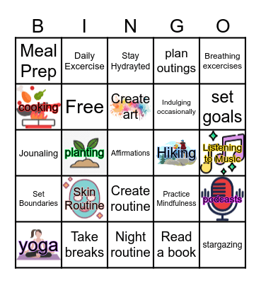 Physical Self Care Bingo Card