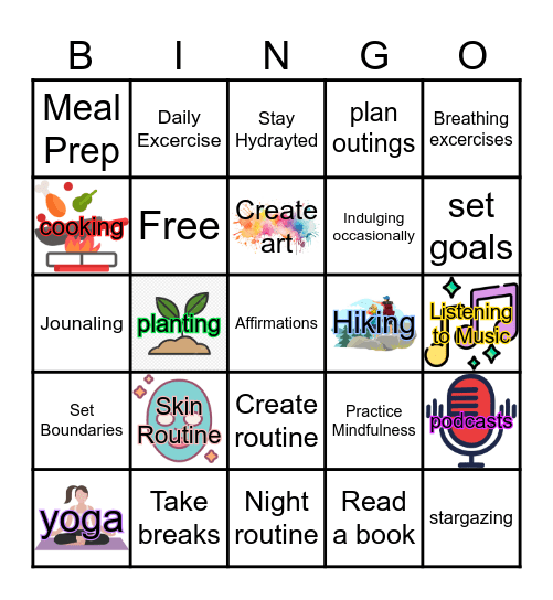 Physical Self Care Bingo Card