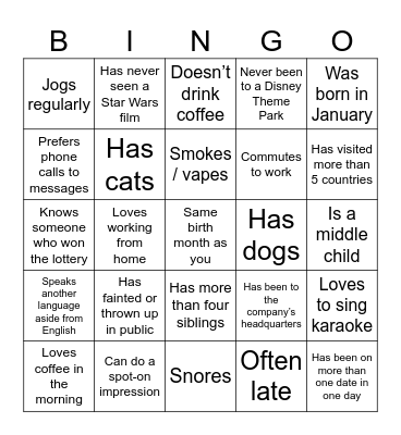 Icebreaker Bingo Card