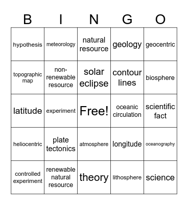 Chapter 3 Vocabulary Words Bingo Card