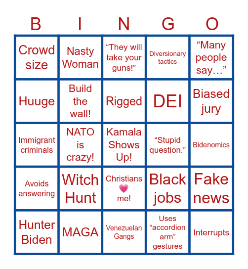 Trump/Harris Debate Bingo Card