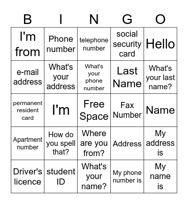 Side By Side 1 Chapter 1 Bingo Card