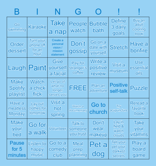 Self-Care Bingo Card