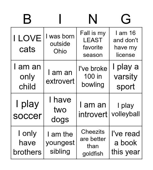 Untitled Bingo Card