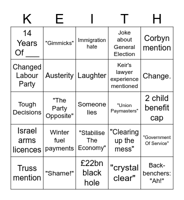 PMQs bingo - 4 September 2024 Bingo Card