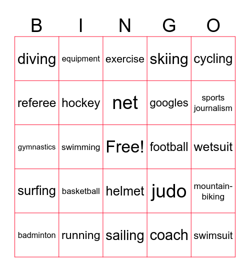 Sports - U7 Bingo Card