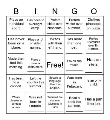 Find Somebody Who... Bingo Card