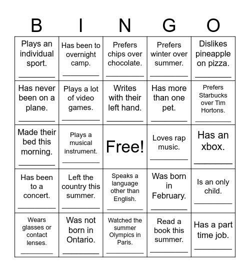 Find Somebody Who... Bingo Card