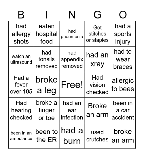 Medical BINGO Card