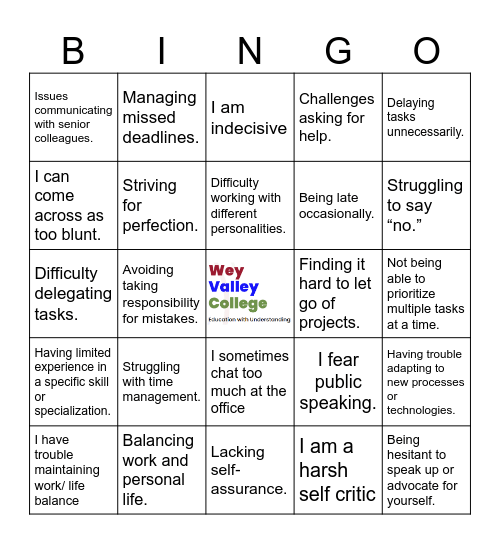 Strengths and Weaknesses Bingo Card