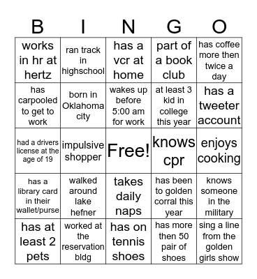 FIND SOMEONE WHO.......HUMAN BINGO Card