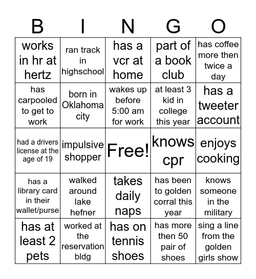 FIND SOMEONE WHO.......HUMAN BINGO Card