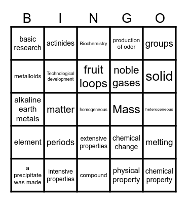 Matter Bingo Card