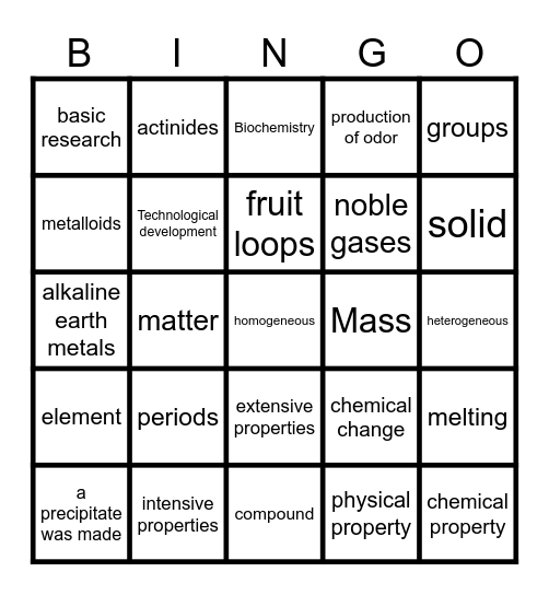 Matter Bingo Card