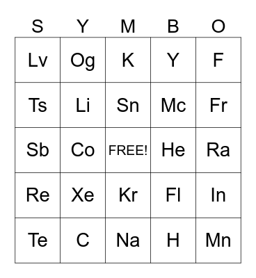 Periodic Table Bingo Card