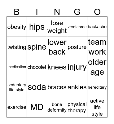 ostearthritis Bingo Card