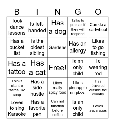 Icebreaker Bingo Card