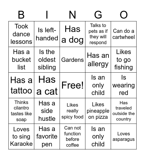 Icebreaker Bingo Card