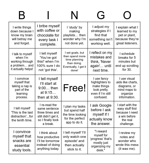 Metacognibingo Card