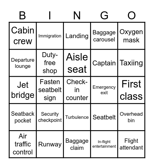 Airport Bingo Card