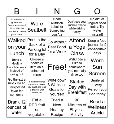 Wellness Bingo Card
