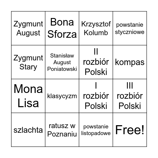 Powtórka z klasy 6 Bingo Card