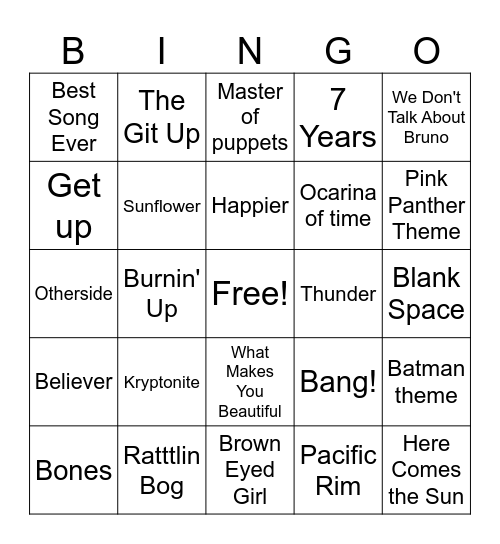 Music Bingo Card