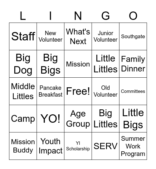 YI Lingo Bingo Card