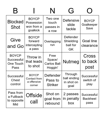 BOYCP Soccer Bingo Card