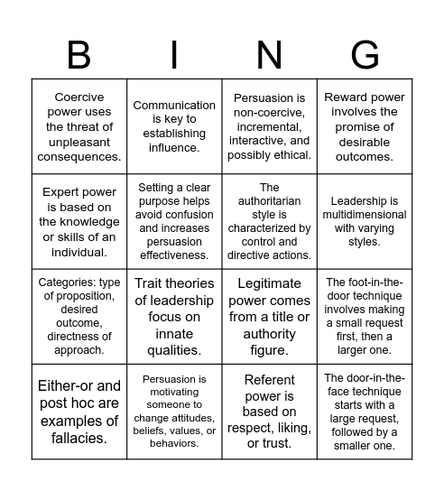 Team A Bingo Card