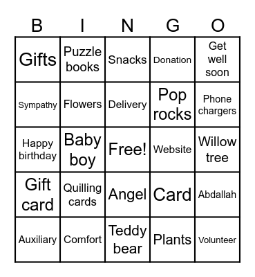 Trinity Health Auxiliary's Gift Shop Bingo Card