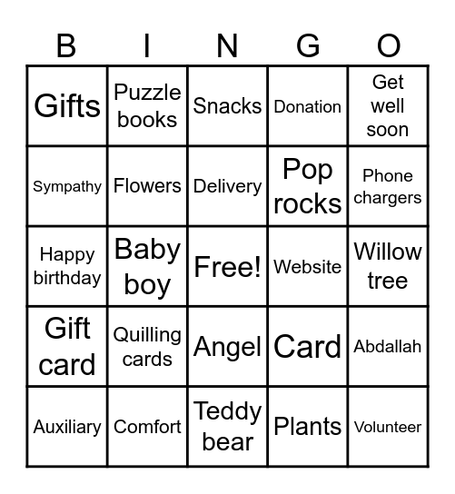 Trinity Health Auxiliary's Gift Shop Bingo Card