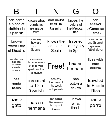 Bienvenido a la clase! Find someone who... Bingo Card