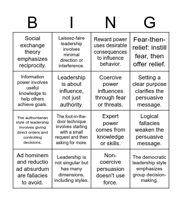 Team B Bingo Card