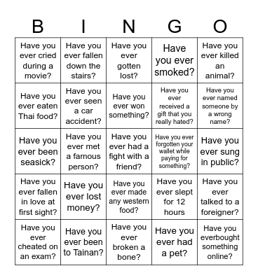 Have you ever Bingo Card