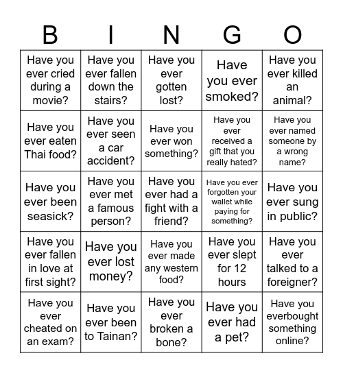 Have you ever Bingo Card