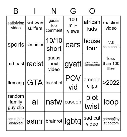 Untitled Bingo Card