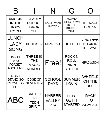 BACK TO SCHOOL BINGO Card