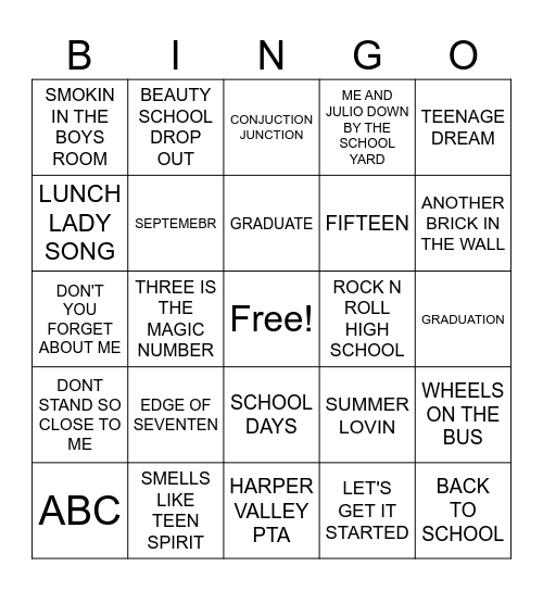 BACK TO SCHOOL BINGO Card