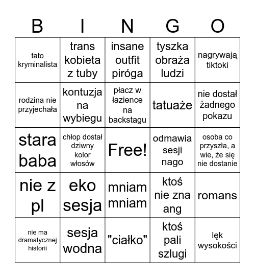 Tap Madl Bingo Card