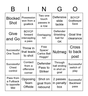 BOYCP Soccer Bingo Card