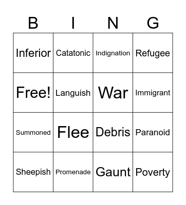 Refugee Vocabulary Bingo Card
