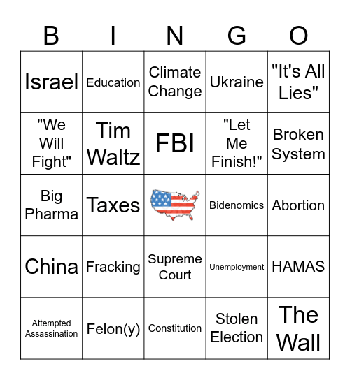 Trump vs Harris Presidential Debate Bingo Card