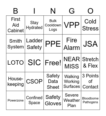 SAFETY Bingo Card