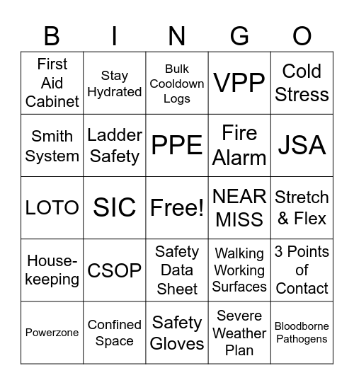 SAFETY Bingo Card